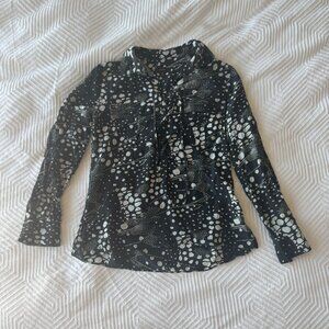 100% Silk Black-and-White Lace-Up J. Crew Top, Small